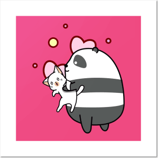 Cute Panda Loves Kiity - Adorable Panda - Kawaii Panda Posters and Art